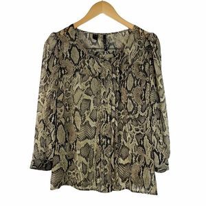 Mango Women Long Sleeve Snake Skin Blouse